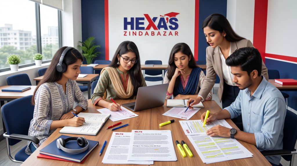 Student reviewing common IELTS Reading mistakes at Hexa's Zindabazar
